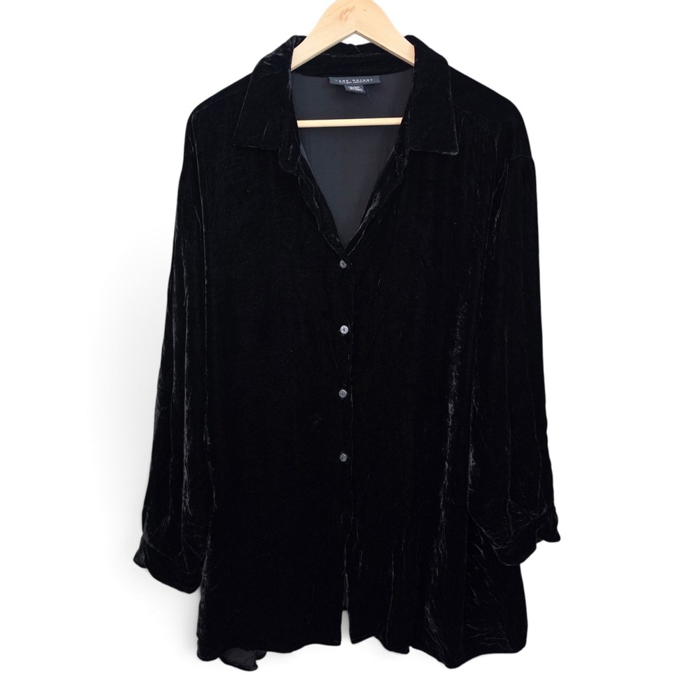 Lane Bryant Velvet Top Womens 22/24 Black Silk Blend Button Front Shacket Plus